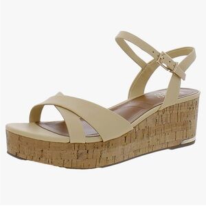 Franco Sarto Pelma Faux Leather Ankle‎ Strap Platform Sandals, Beige, Size 10